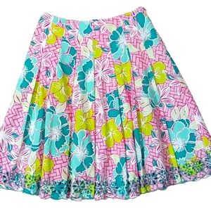 Lilly Pulitzer Vintage Ingrid Pleated Skirt in Beach Mat Floral Print Eyelet Hem
